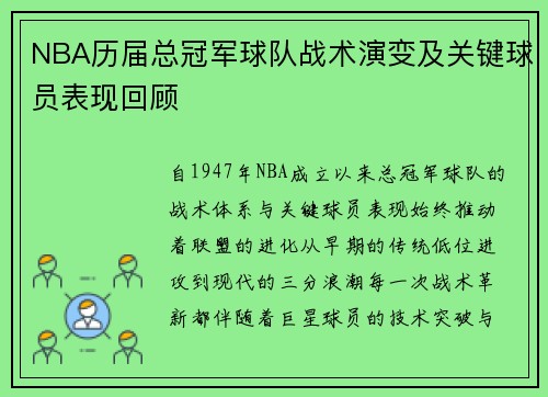 NBA历届总冠军球队战术演变及关键球员表现回顾